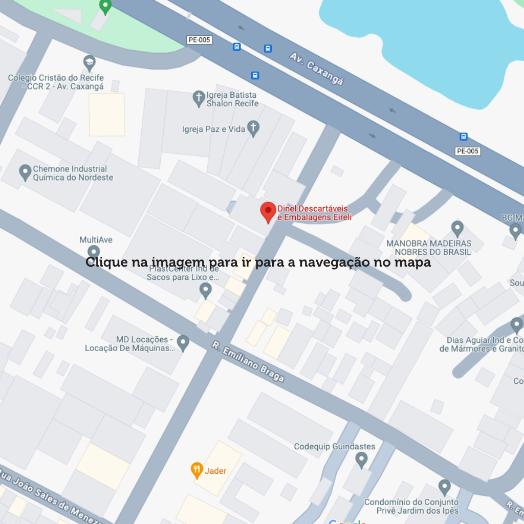 Imagem do Google Maps indicando a localização da Dinel Pack com um texto pedindo para a pessoa clicar na imagem e ir para navegação no mapa.